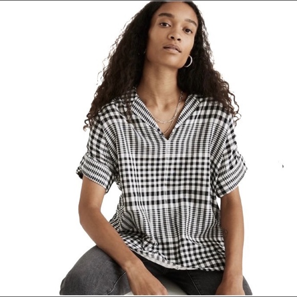 Madewell Tops - 🆕 Madewell Hayden Double-Faced Cotton Top Breeney Plaid Black & White NWT SZ M